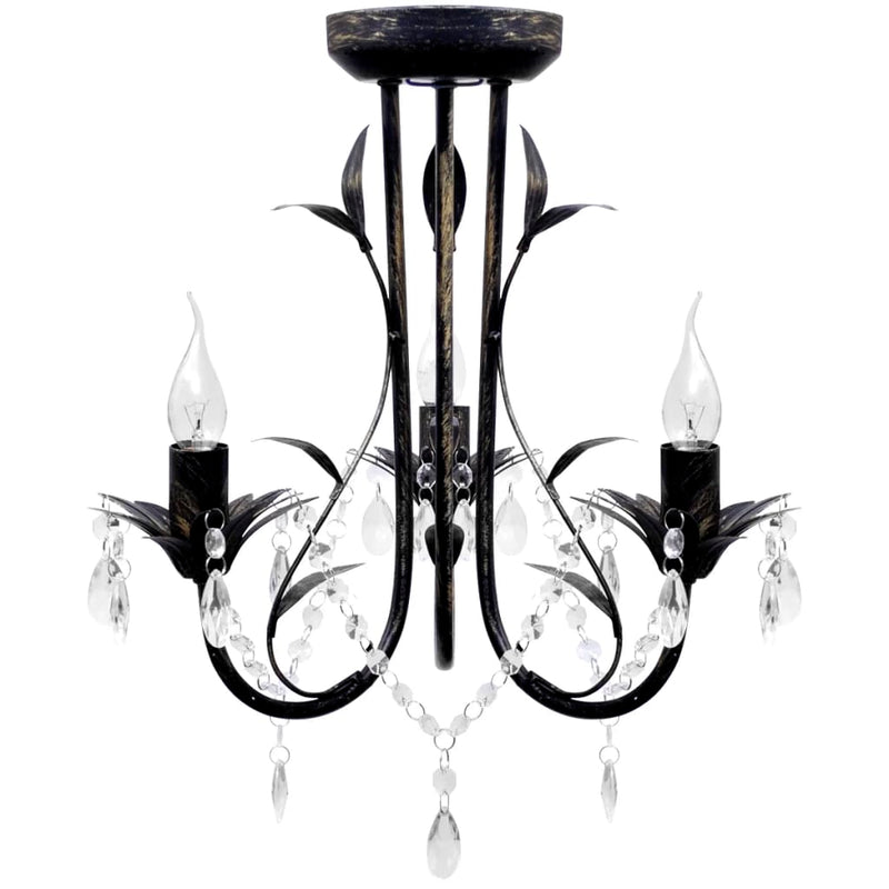 Vidaxl kroonluchter art nouveau metaal kristallen 3 lampen zwart