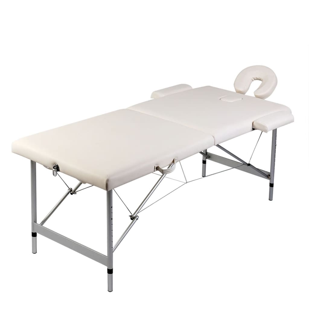 VidaXL Massagetafel met 2 zones inklapbaar aluminium frame crèmewit