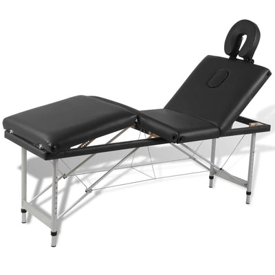 VidaXL Massagetafel met 4 zones inklapbaar aluminum frame zwart