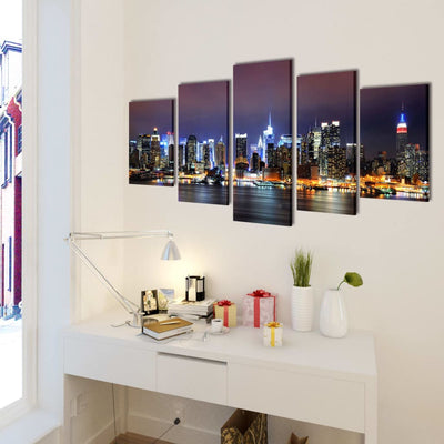 Vidaxl canvas muurdruk set kleurrijke new york skyline 200 x 100 cm