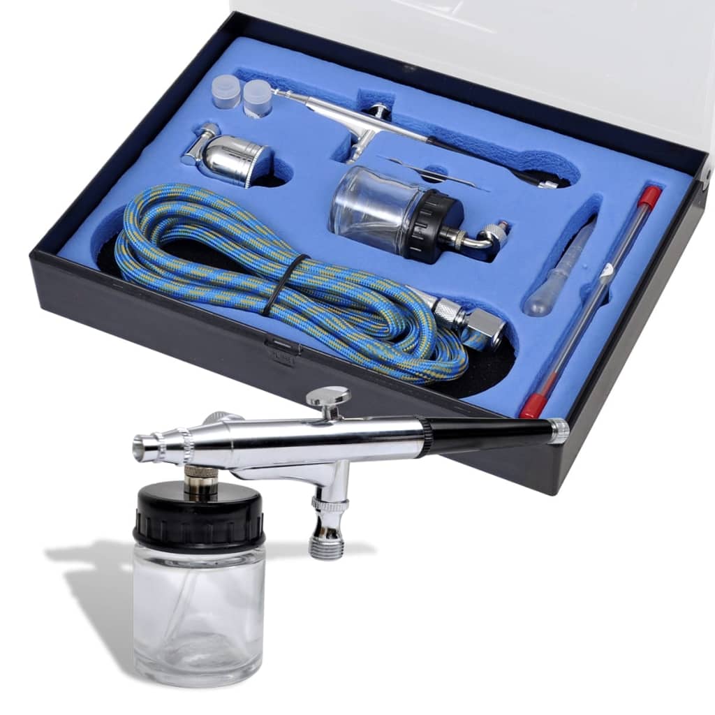 Vidaxl airbrush set met glazen beker 0,2 0,3 0,5 mm mondstukken