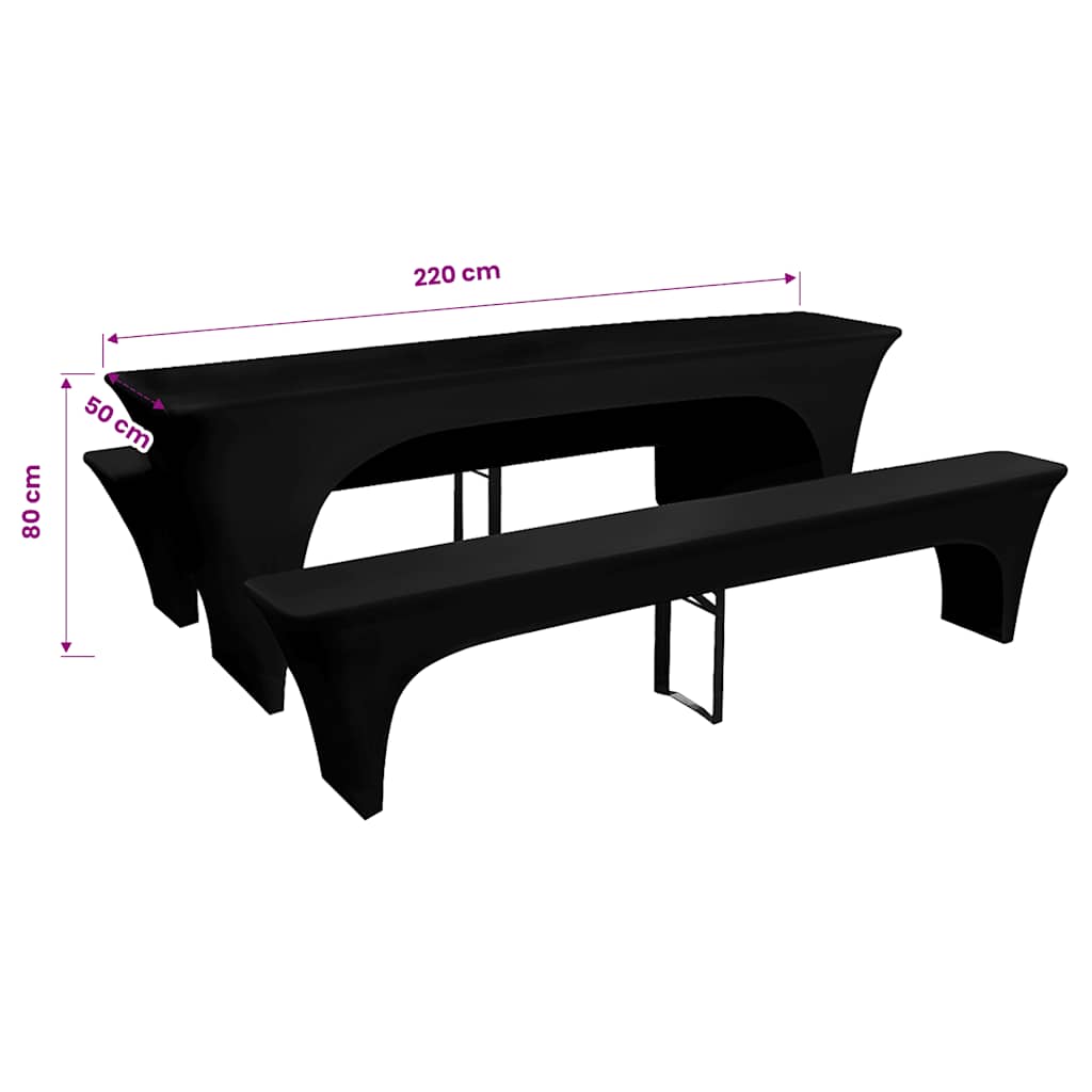 Vidaxl hoes voor biertafel en banken 225x50x80 cm stretch zwart 3 st
