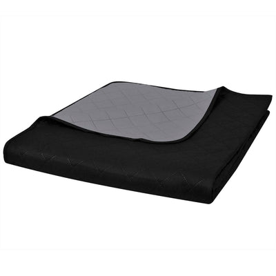 VidaXL Bedsprei gewatteerd dubbelzijdig 220x240 cm zwart grijs