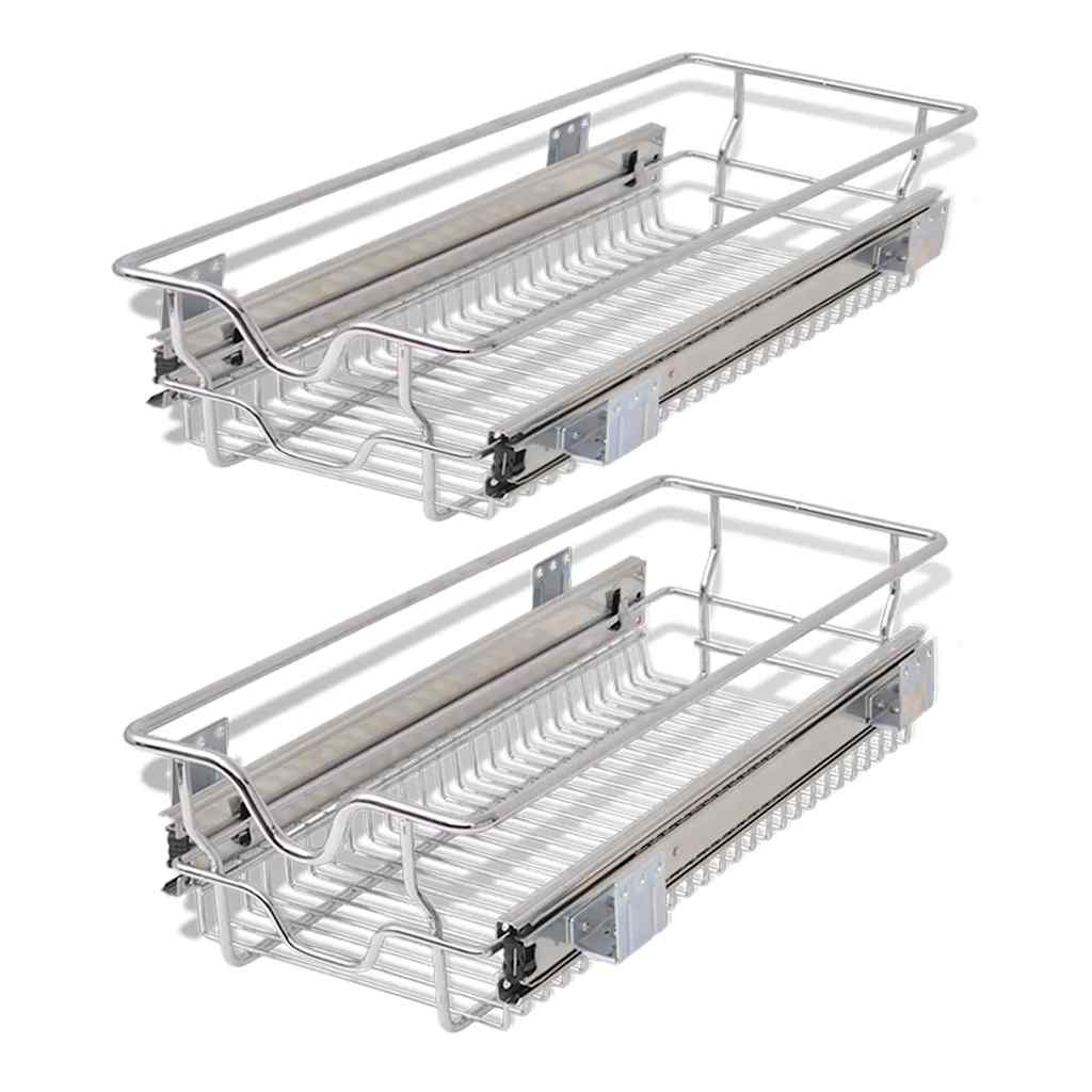 Vidaxl draadmanden uittrekbaar 2 st 300 mm zilverkleurig