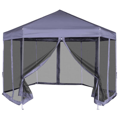 VidaXL Partytent met zijwanden pop-up zeshoekig 3,6x3,1 m donkerblauw