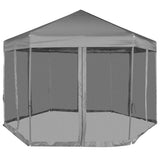 Vidaxl partytent pop-up zeshoekig met 6 zijwanden 3,6x3,1 m grijs - afbeelding 2