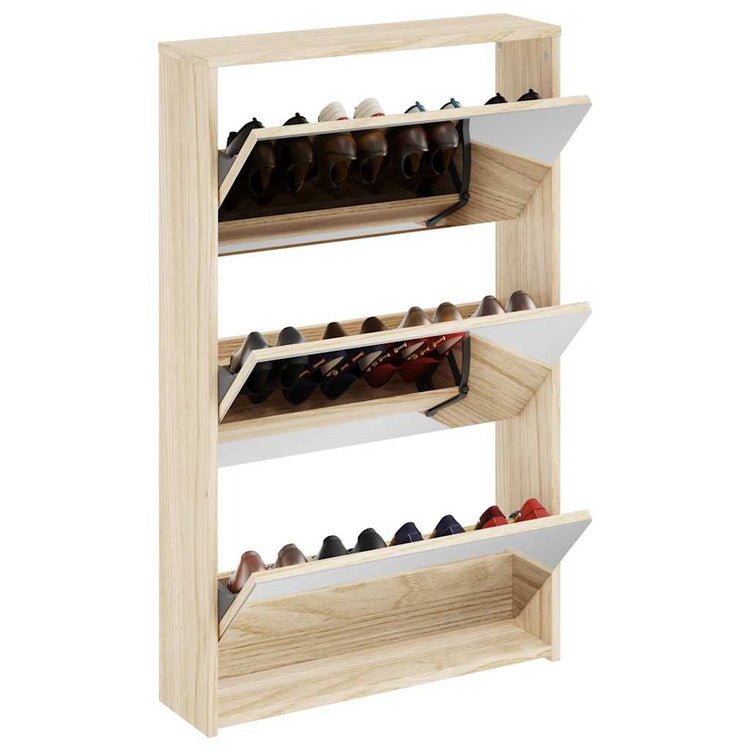 Vidaxl schoenenkast drielaags met spiegel 63x17x102,5 cm eiken