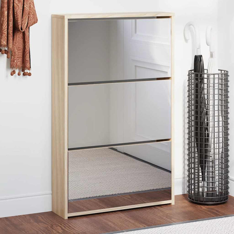 Vidaxl schoenenkast drielaags met spiegel 63x17x102,5 cm eiken