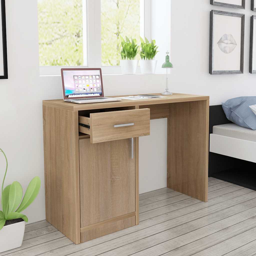 Vidaxl bureau met lade en kastje 100x40x73 cm eiken