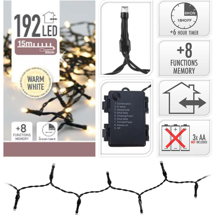 S.i.a. batterij kerstverlichting 14.5m 192 led #039;s ip44 + timer