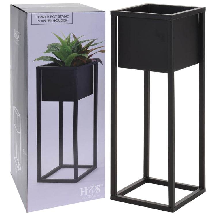 H s collection bloempot op standaard 60 cm metaal zwart