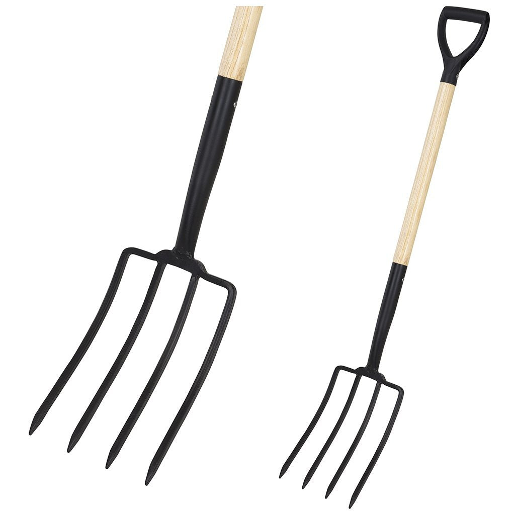 Pro garden hooivork met houten steel 115 cm zwart hout