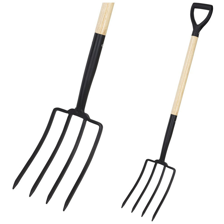 Pro garden hooivork met houten steel 115 cm zwart hout