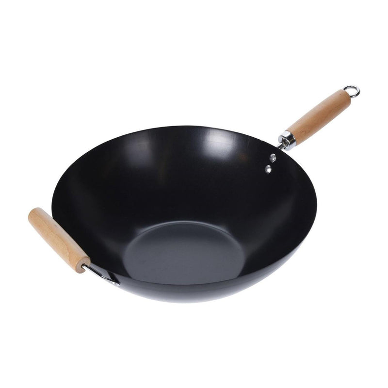 Excellent houseware wok carbon staal ø35cm houten handgreep