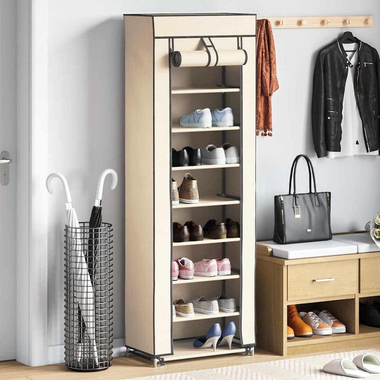 Vidaxl schoenenkast met hoes 57x29x162 cm stof crème