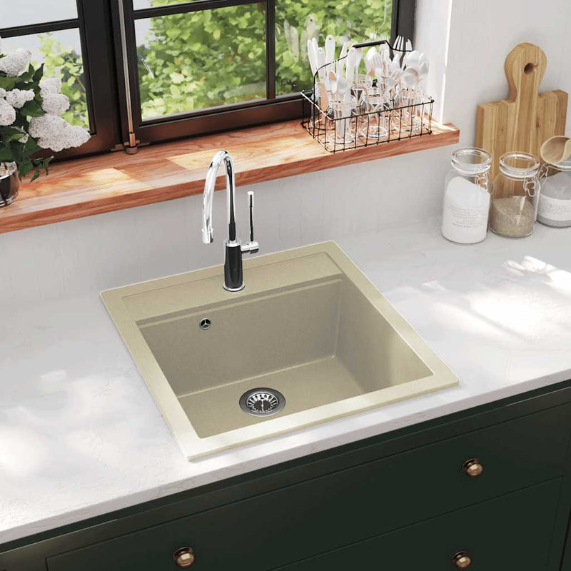 Vidaxl gootsteen enkele bak graniet beige