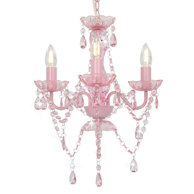 Vidaxl kroonluchter met kralen rond 3xe14 roze