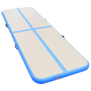 Vidaxl gymnastiekmat met pomp opblaasbaar 400x100x10 cm pvc blauw - afbeelding 3