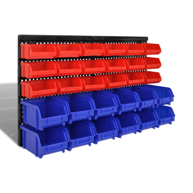 Vidaxl 30-delige opbergrek voor aan de wand blauw en rood