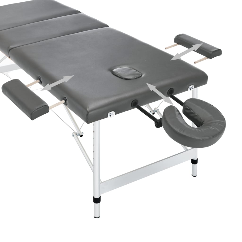 VidaXL Massagetafel met 3 zones 186x68 cm aluminium frame antraciet