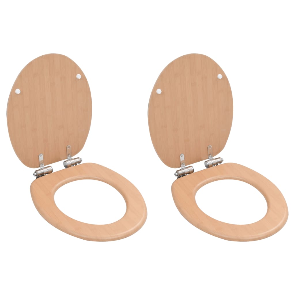 Vidaxl toiletbrillen 2 st met soft-close deksels mdf bamboeontwerp