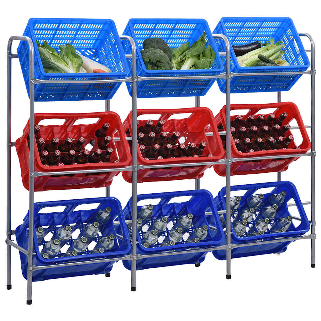 Vidaxl opbergrek voor 9 kratten 145x33x116 staal zilverkleurig