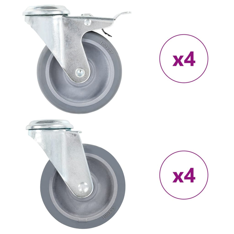 Vidaxl 8 st zwenkwielen met boutgaten 100 mm