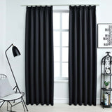 Vidaxl gordijnen verduisterend met haken 2 st 140x175 cm zwart - afbeelding 1