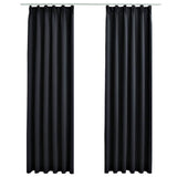 Vidaxl gordijnen verduisterend met haken 2 st 140x245 cm zwart - afbeelding 2