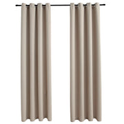 Vidaxl gordijn verduisterend met metalen ringen 2 st 140x175 cm beige - afbeelding 2