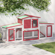 Vidaxl konijnenhok voor buiten groot 201x45x85 cm hout rood en wit - afbeelding 1