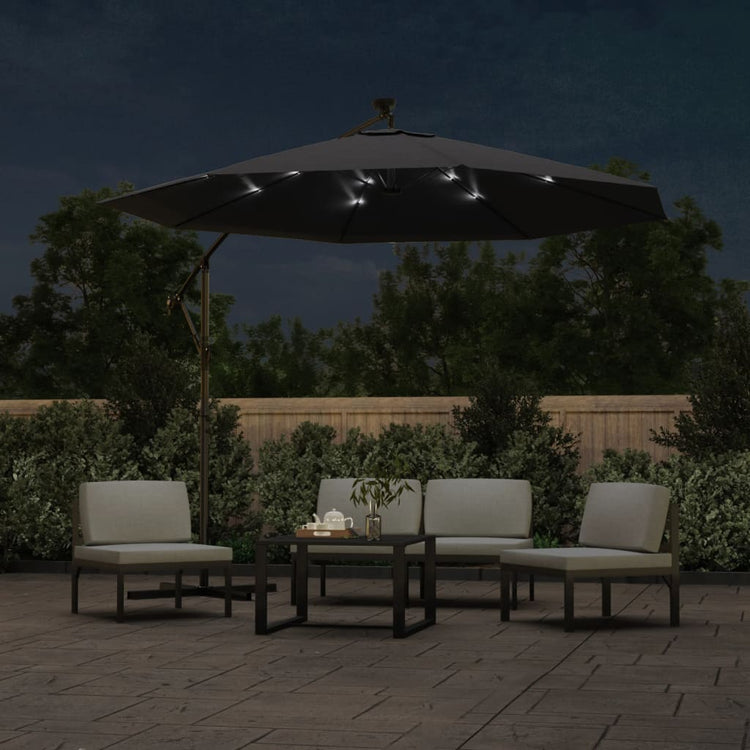 Vidaxl zweefparasol met led en stalen paal 300 cm zwart