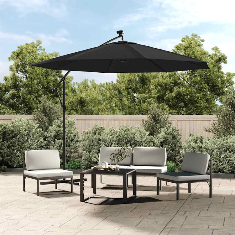Vidaxl zweefparasol met led en stalen paal 300 cm zwart