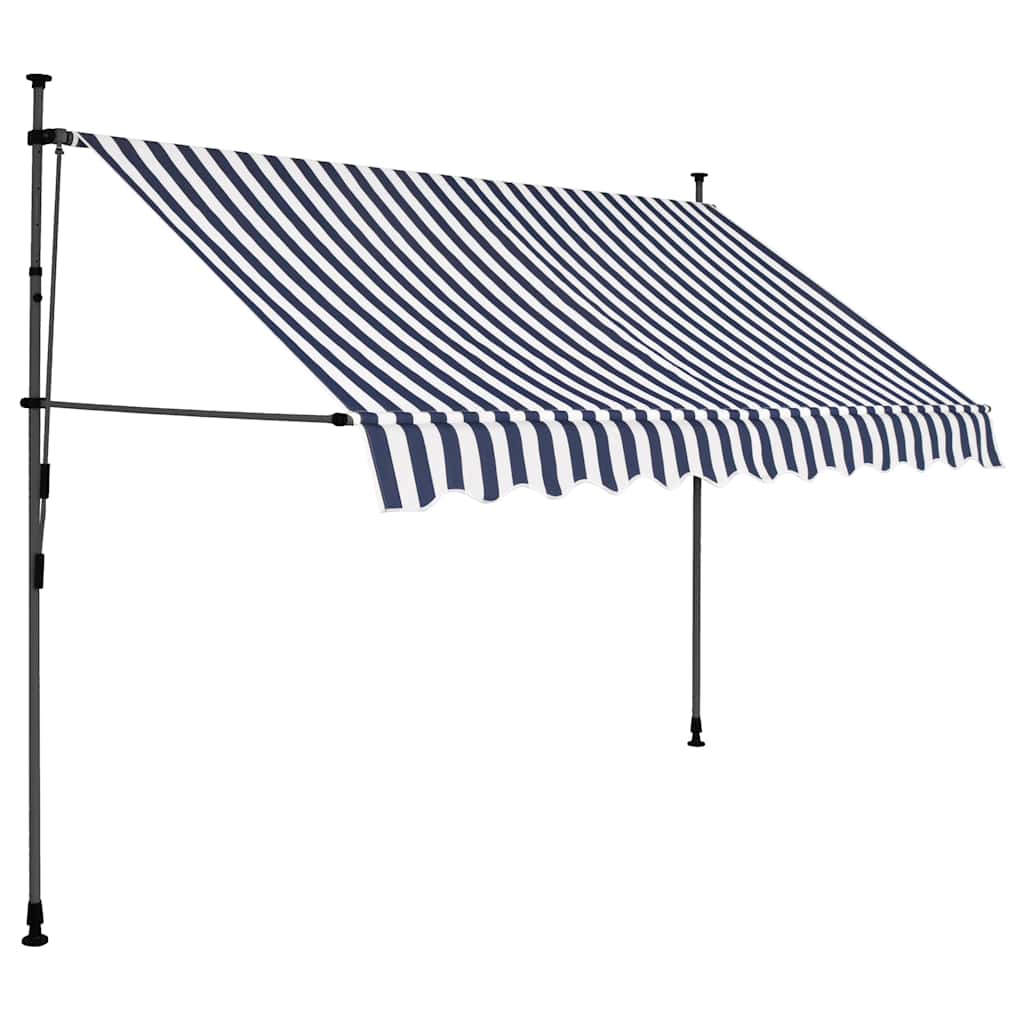 Vidaxl luifel handmatig uitschuifbaar met led 300 cm blauw en wit