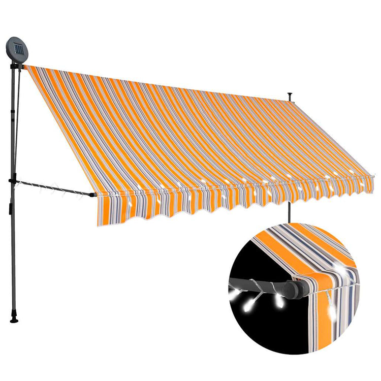 Vidaxl luifel handmatig uitschuifbaar met led 350 cm geel en blauw