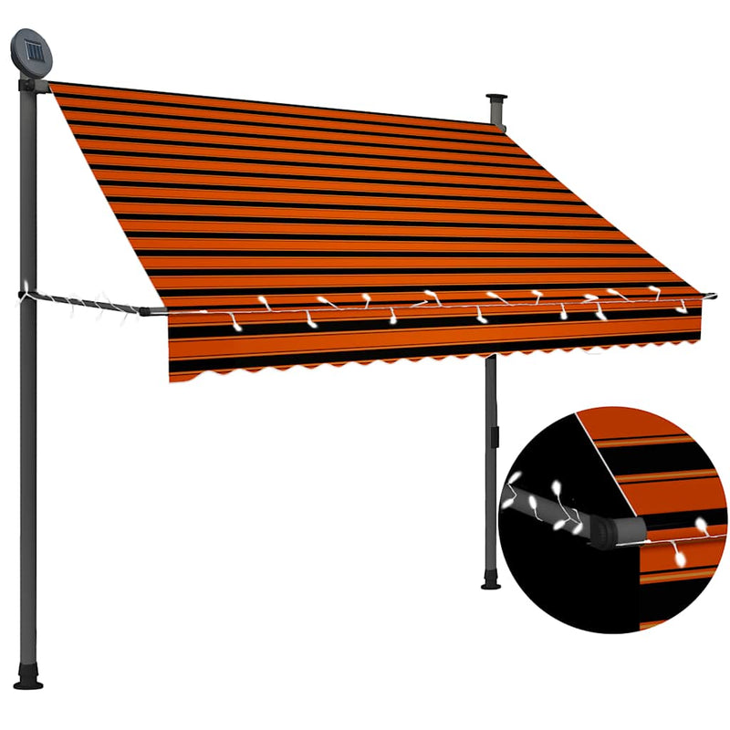 Vidaxl luifel handmatig uitschuifbaar met led 200 cm oranje en bruin