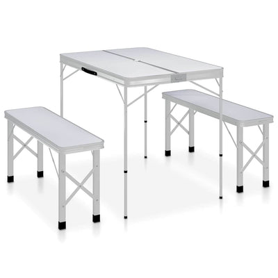 Vidaxl campingtafel inklapbaar met 2 banken aluminium wit