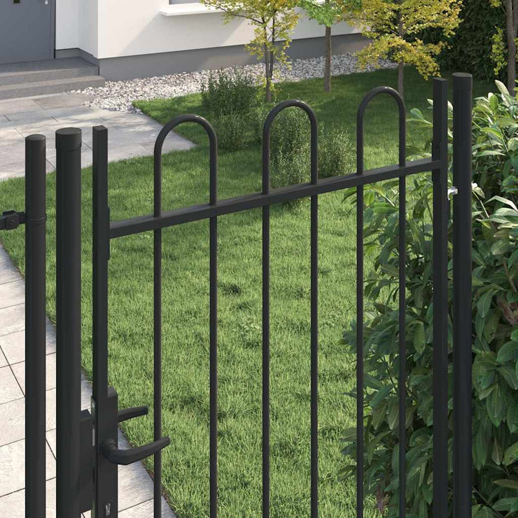 Vidaxl hekpoort boxtel enkele deur met gebogen bovenzijde staal 1x2 m zwart