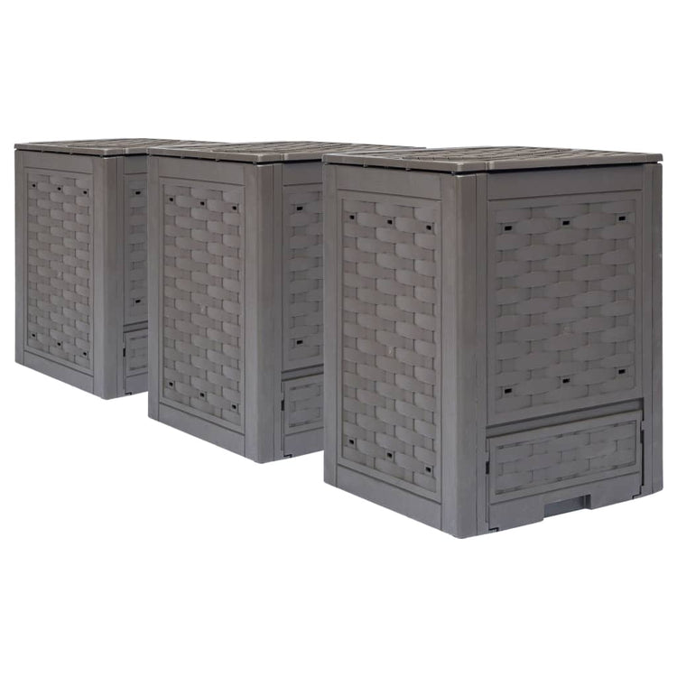 Vidaxl compostbakken 3 st 900 l 60x60x83 cm kunststof rattan bruin