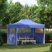 Vidaxl partytent met 3 zijwanden inklapbaar 3x4 m staal blauw - afbeelding 1