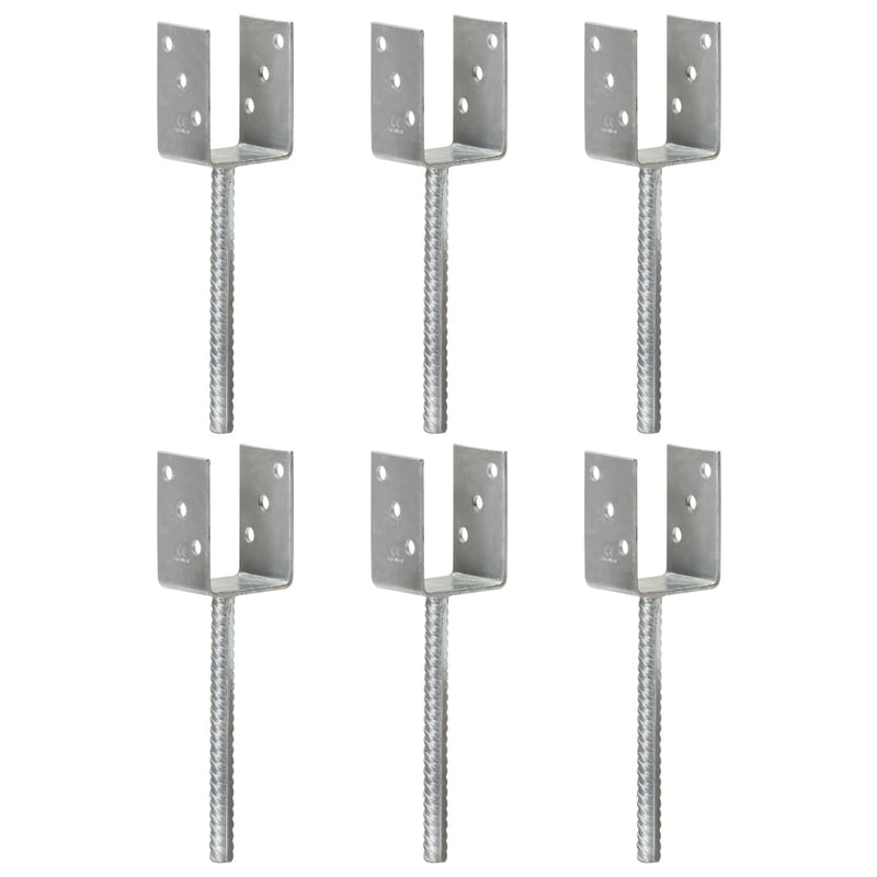 Vidaxl grondankers 6 st 7x6x30 cm gegalvaniseerd staal zilverkleurig