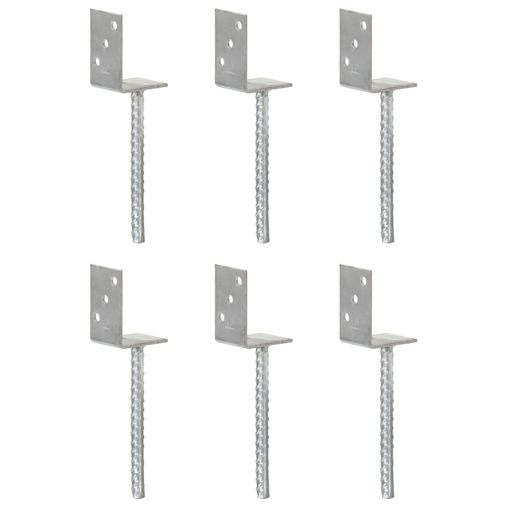 Vidaxl grondankers 6 st 8x6x30 cm gegalvaniseerd staal zilverkleurig