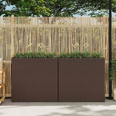Vidaxl plantenbak verhoogd met 4 potten 2 st poly rattan bruin