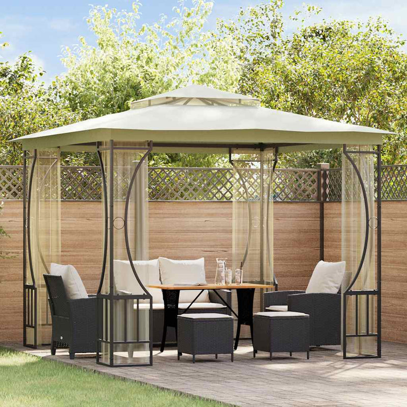 Vidaxl prieel met netten 300x300x265 cm crèmekleurig