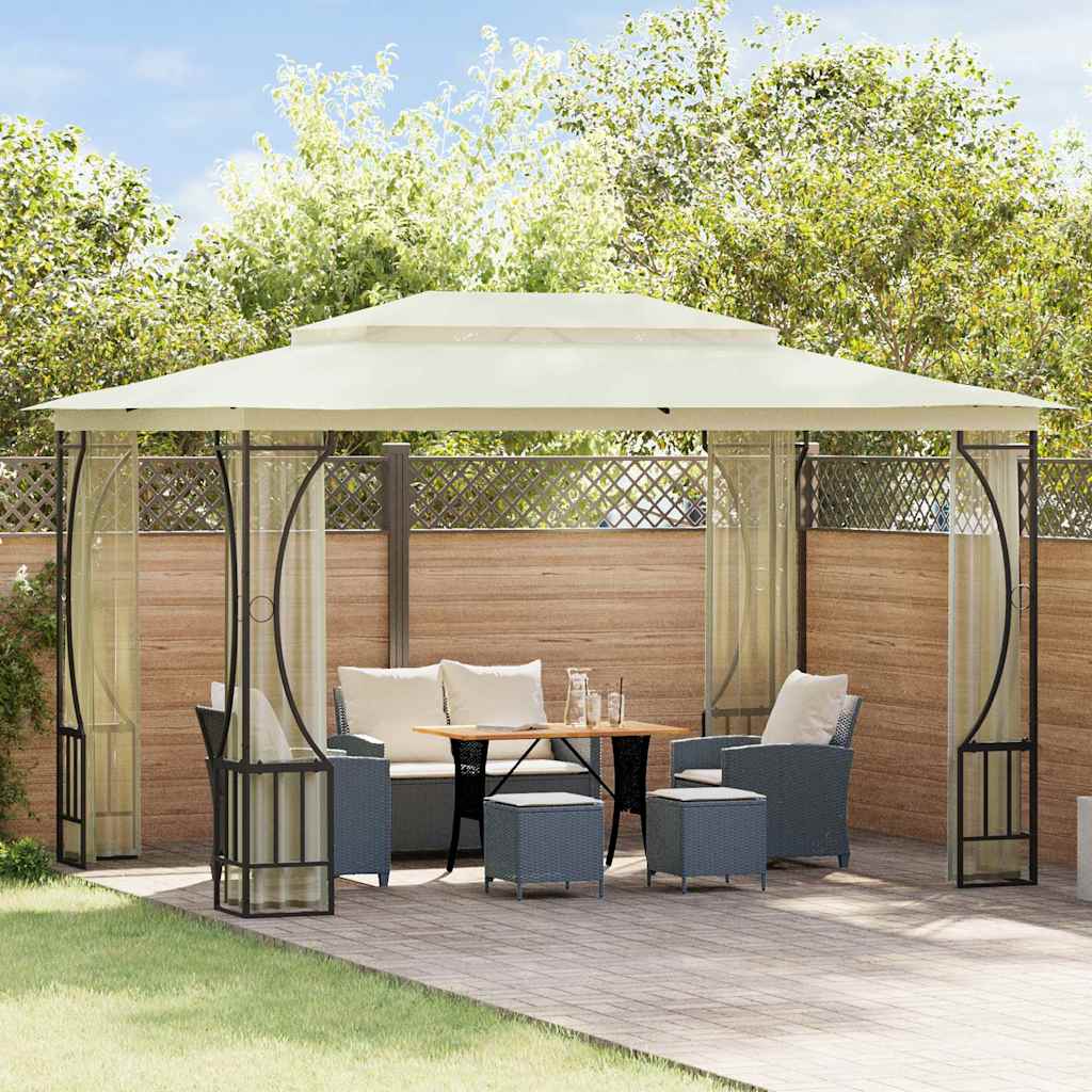 Vidaxl prieel met netten 300x400x265 cm crèmekleurig