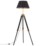 Vidaxl vloerlamp driepoot 141 cm massief teakhout zwart en goudkleurig - afbeelding 2