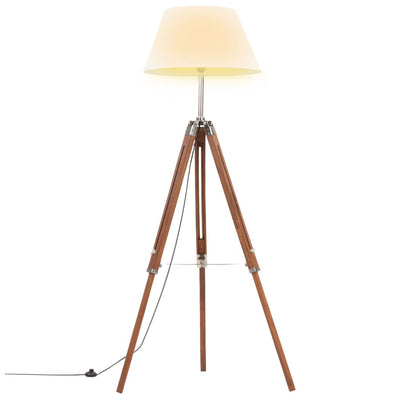 Vidaxl vloerlamp driepoot 141 cm massief teakhout honingbruin en wit