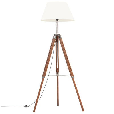 Vidaxl vloerlamp driepoot 141 cm massief teakhout honingbruin en wit