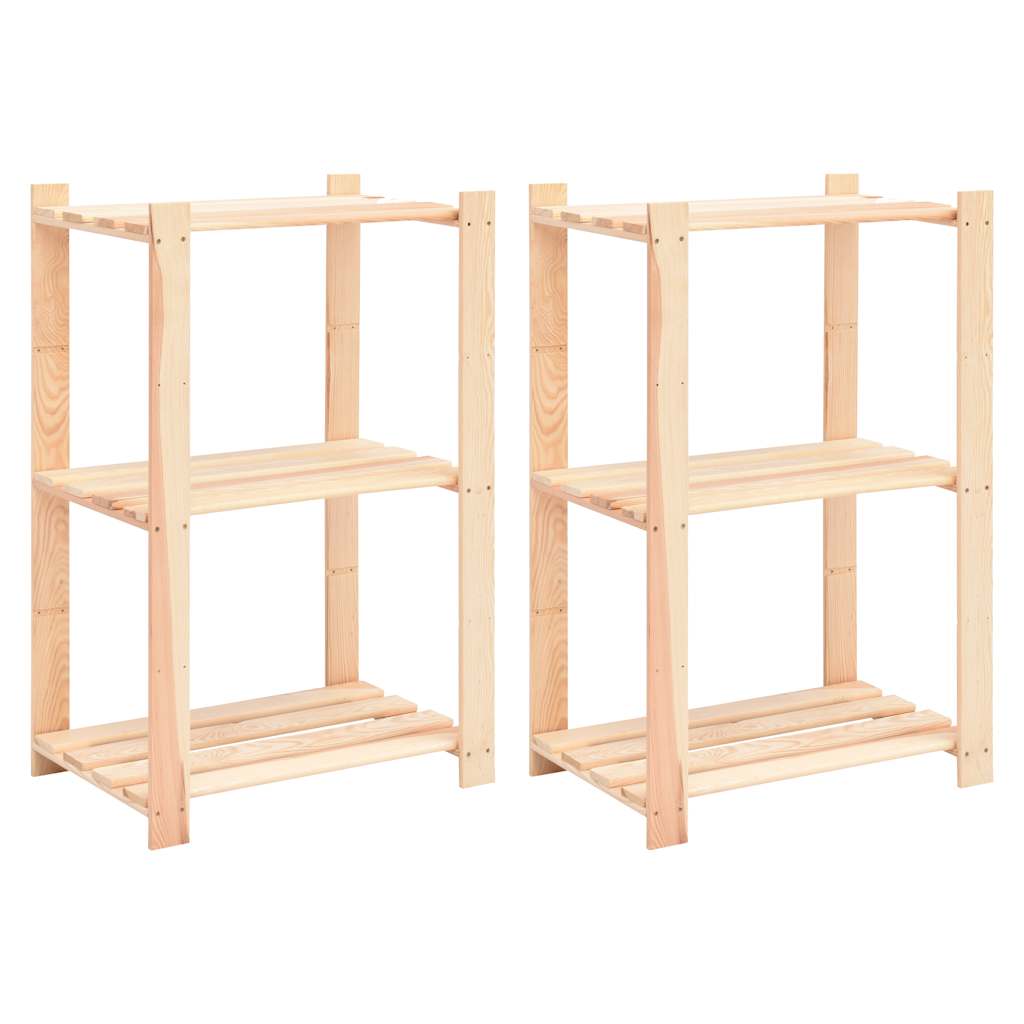 Vidaxl opbergrekken 3-laags 2 st 60x38x90 cm massief grenenhout 150 kg