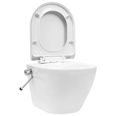 Vidaxl hangend toilet randloos met bidetfunctie keramiek wit